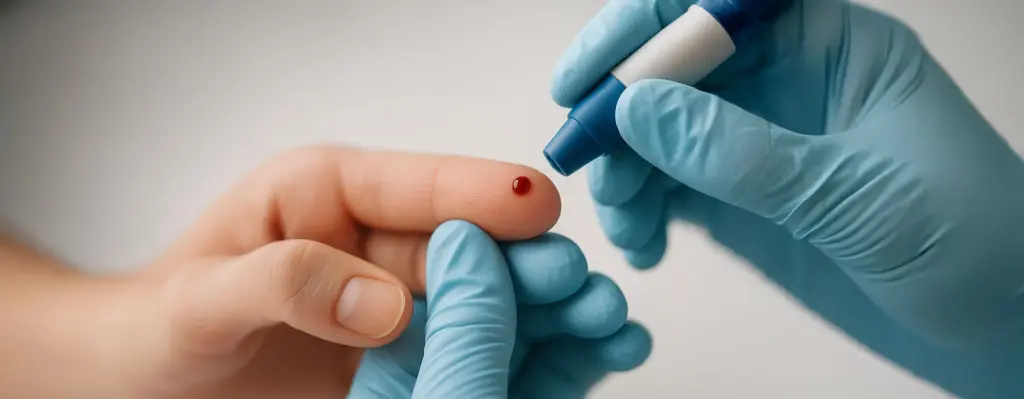 Capillary blood collection via finger prick for quick blood testing on the patient
