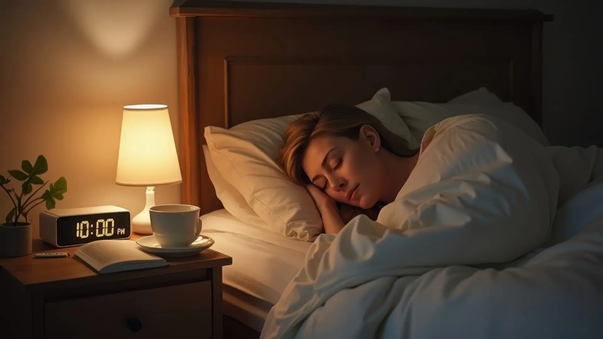 Woman sleeping peacefully at night after green tea, showing how stress reduction and quality sleep help lower CRP levels.