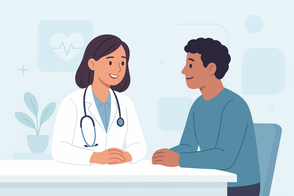 Doctor consulting with a patient about NT-proBNP test results for early detection of heart failure